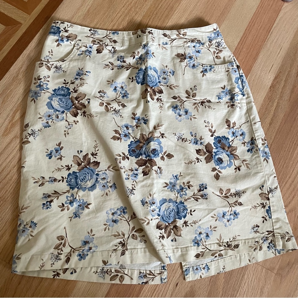 Floral Cream and Blue Women's Skirt